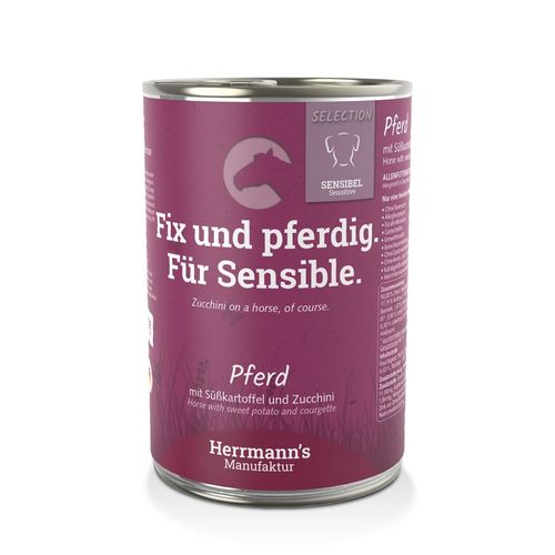 Herrmann’s Pferd mit Süsskartoffel und Zucchini Nassfutter für Hunde
